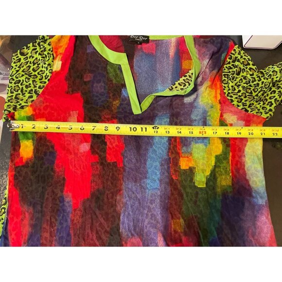 Dor Dor Couture Multicolor Hi Lo Hem Artsy Sheer Tunic Blouse Top Sz XL - Picture 8 of 11